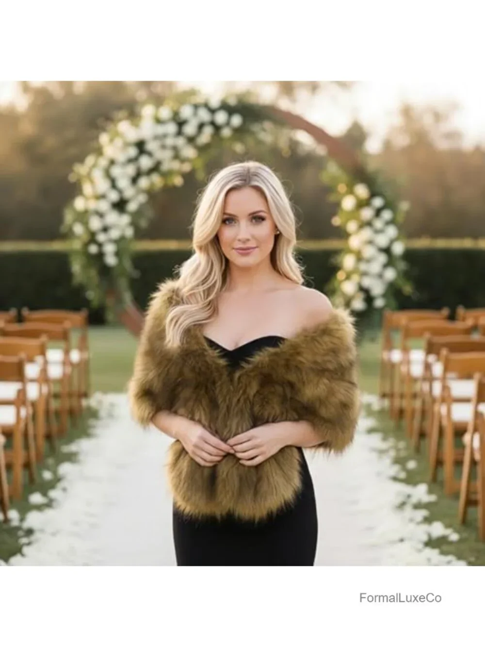 Faux Fur Shawl Wrap Set of 2 Winter Stole Scarf Cape for Wedding Evening Party